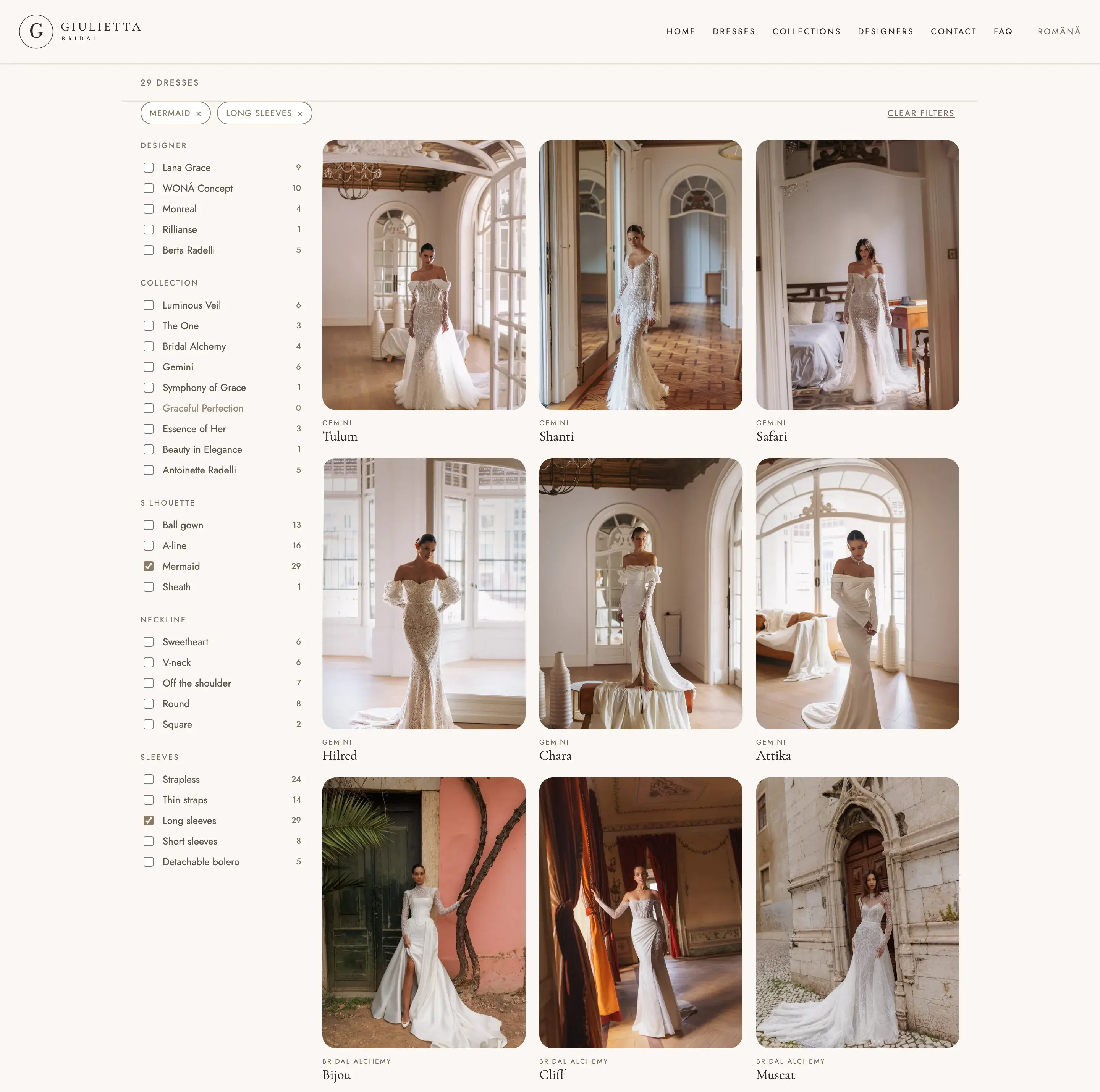 Giulietta Bridal website on a desktop screen