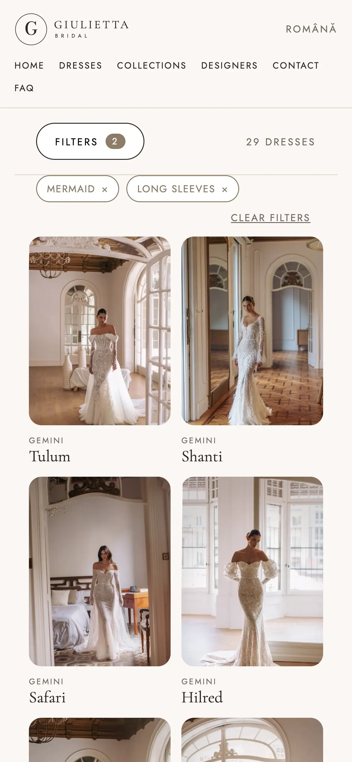 Giulietta Bridal website on a phone