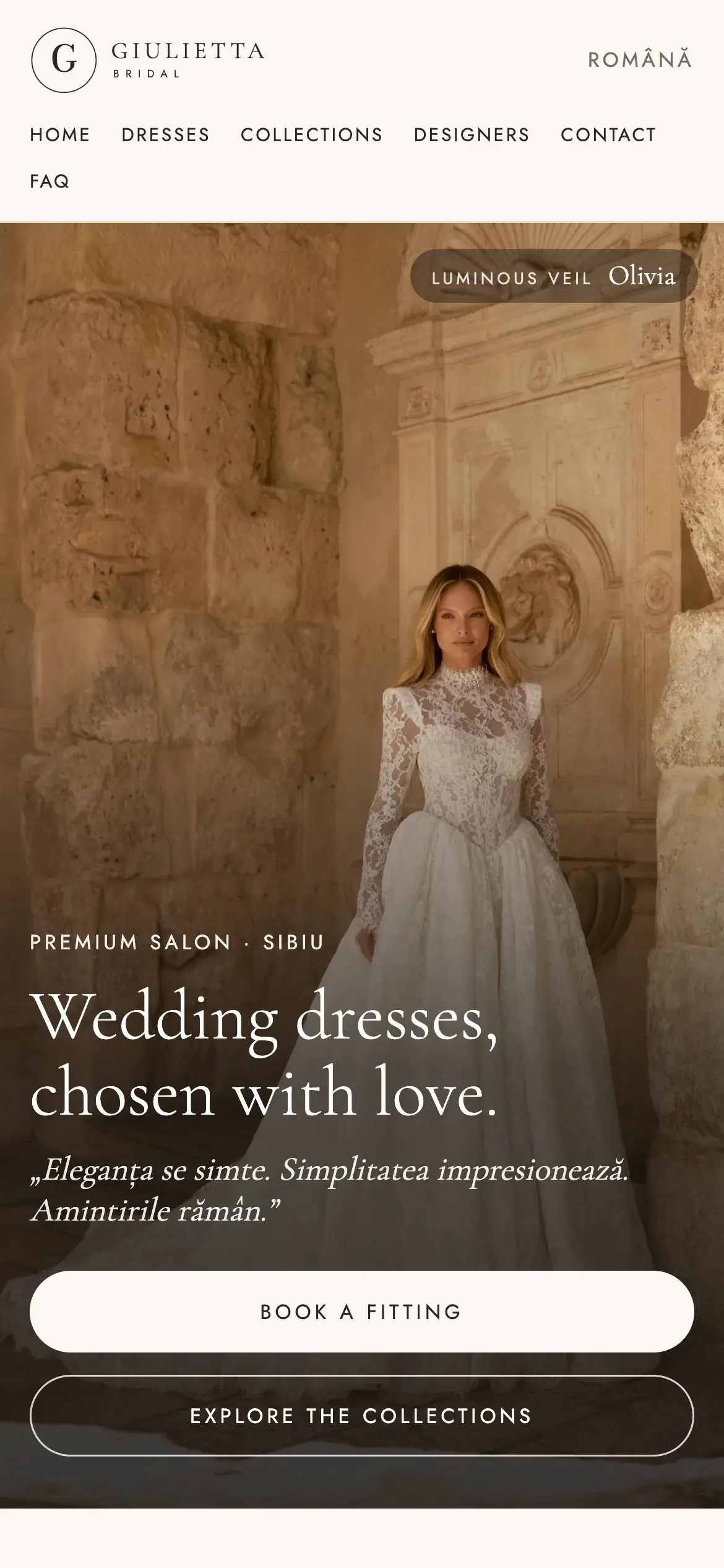 Giulietta Bridal website on a phone