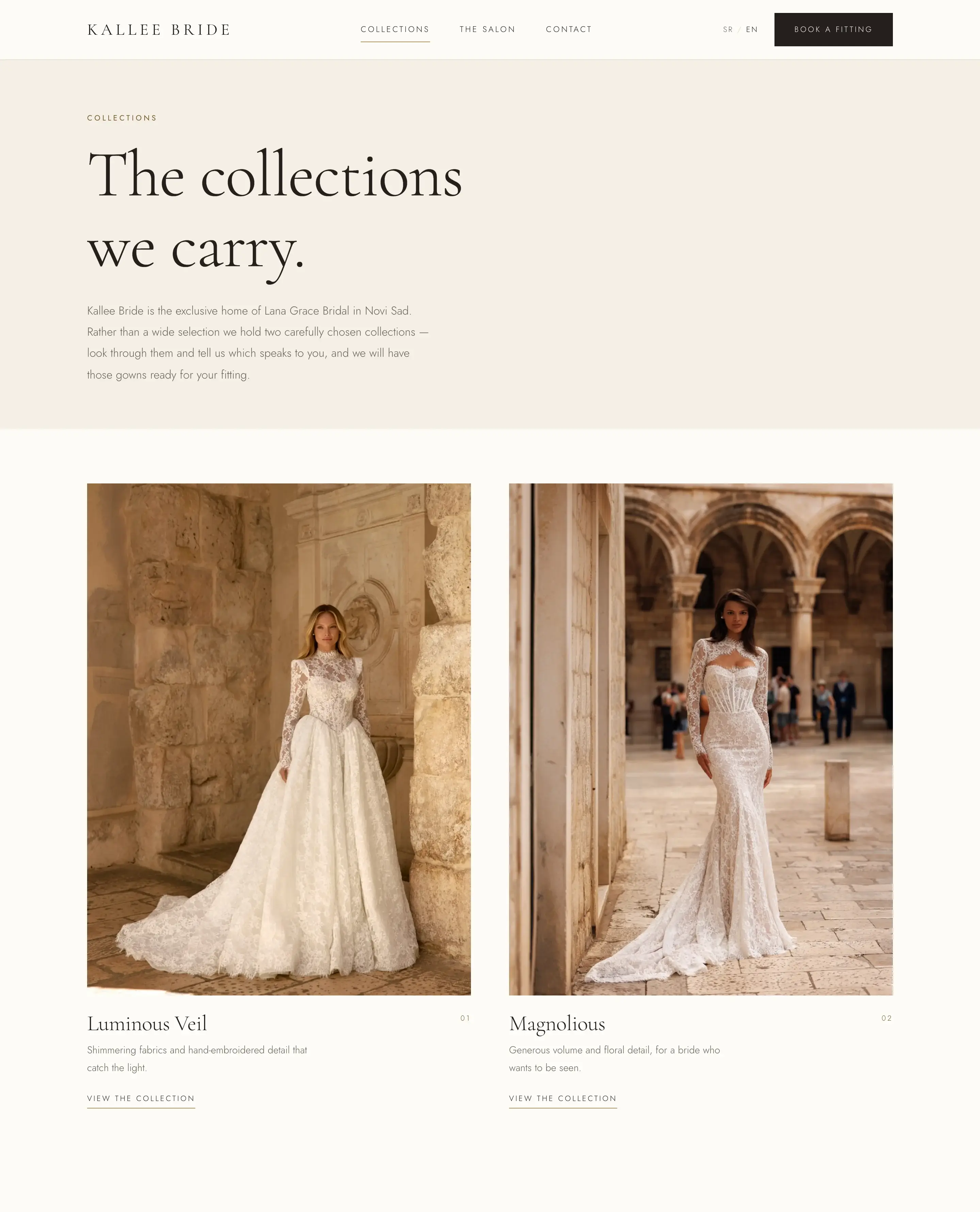 Kallee Bride website on a desktop screen
