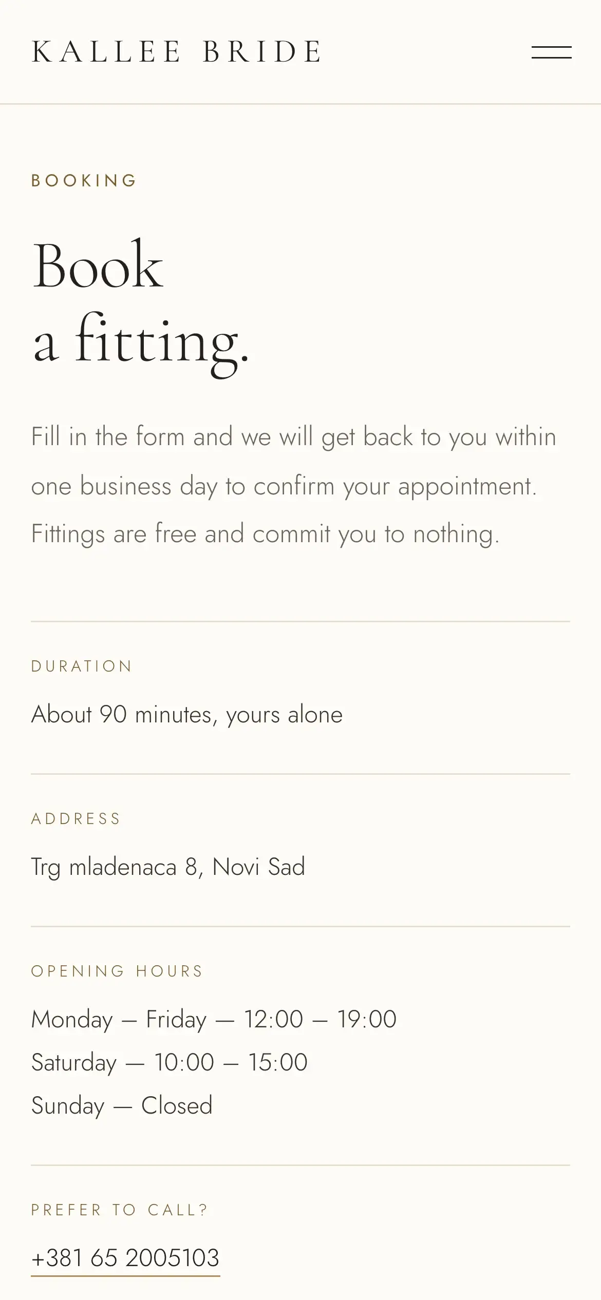 Kallee Bride website on a phone