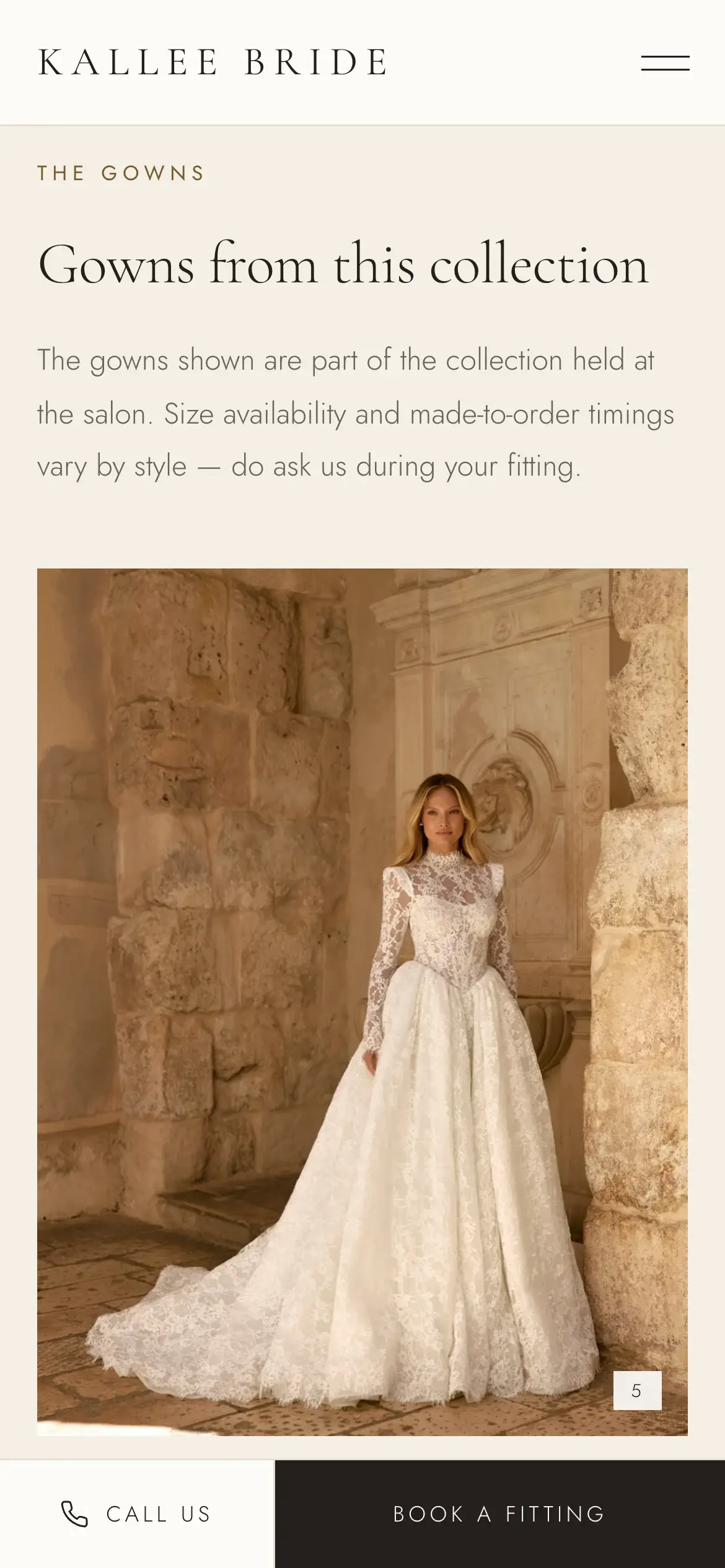 Kallee Bride website on a phone