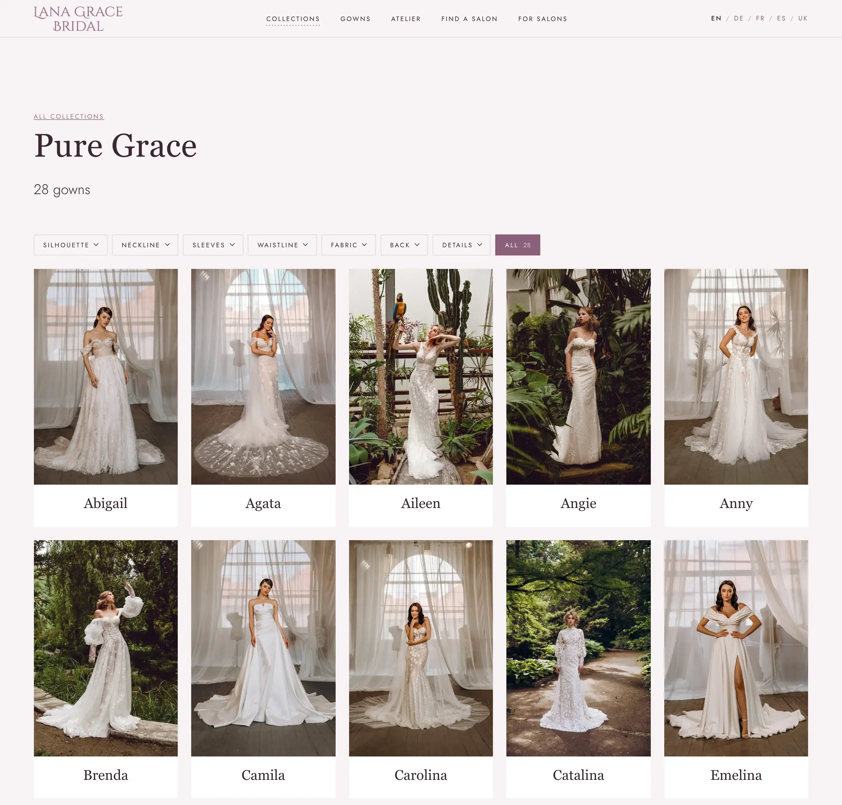 Lana Grace Bridal website on a desktop screen
