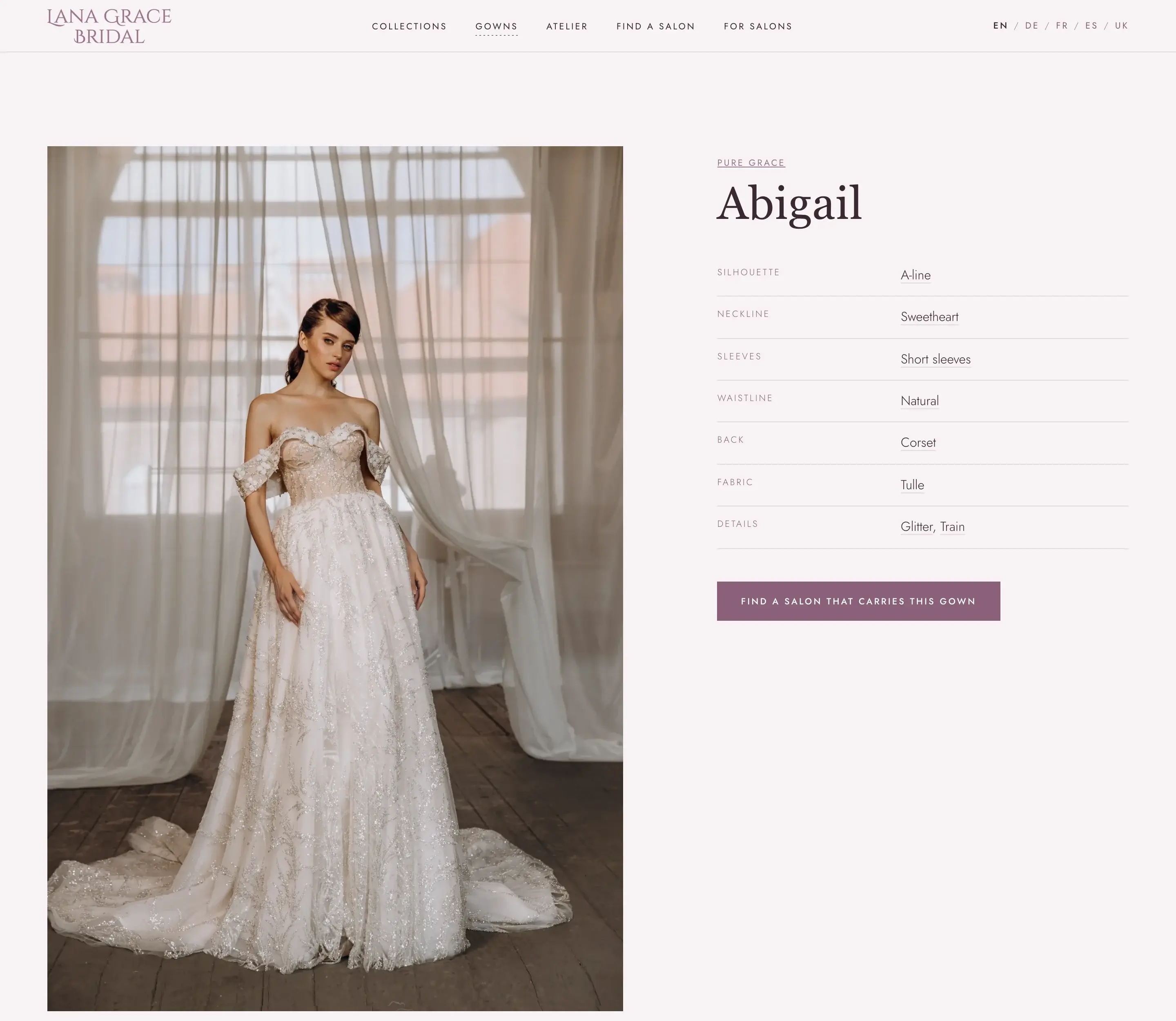 Lana Grace Bridal website on a desktop screen