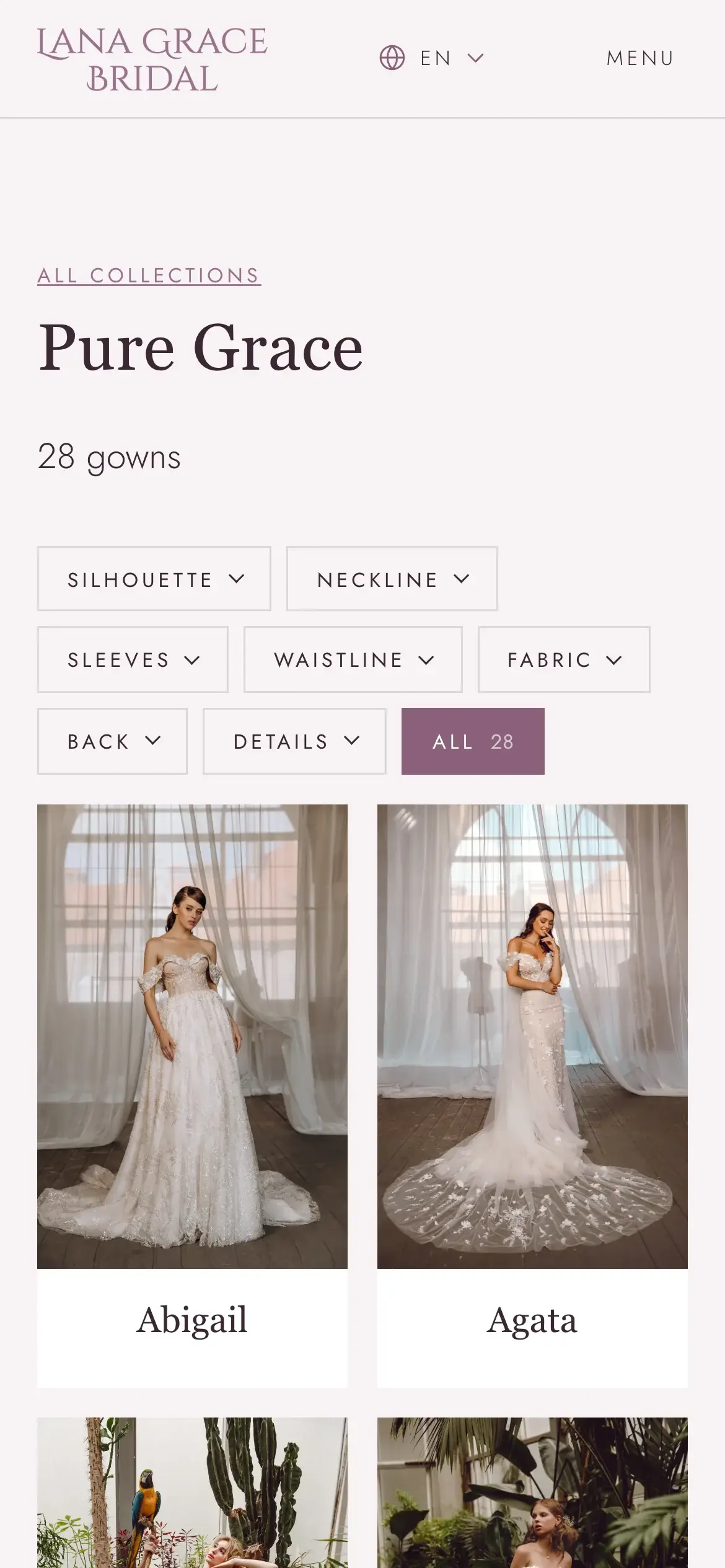 Lana Grace Bridal website on a phone