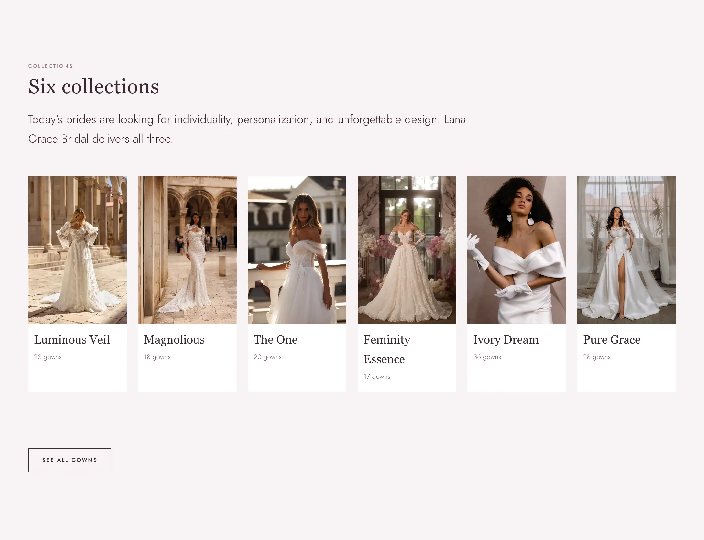 Lana Grace Bridal website on a desktop screen